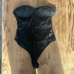 SHEIN Black Bodysuit Top with Structured Corset Design